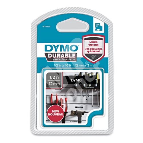 Páska Dymo D1 12 mm x 3m, bilý tisk/černý podklad, Durable, 1978365 1