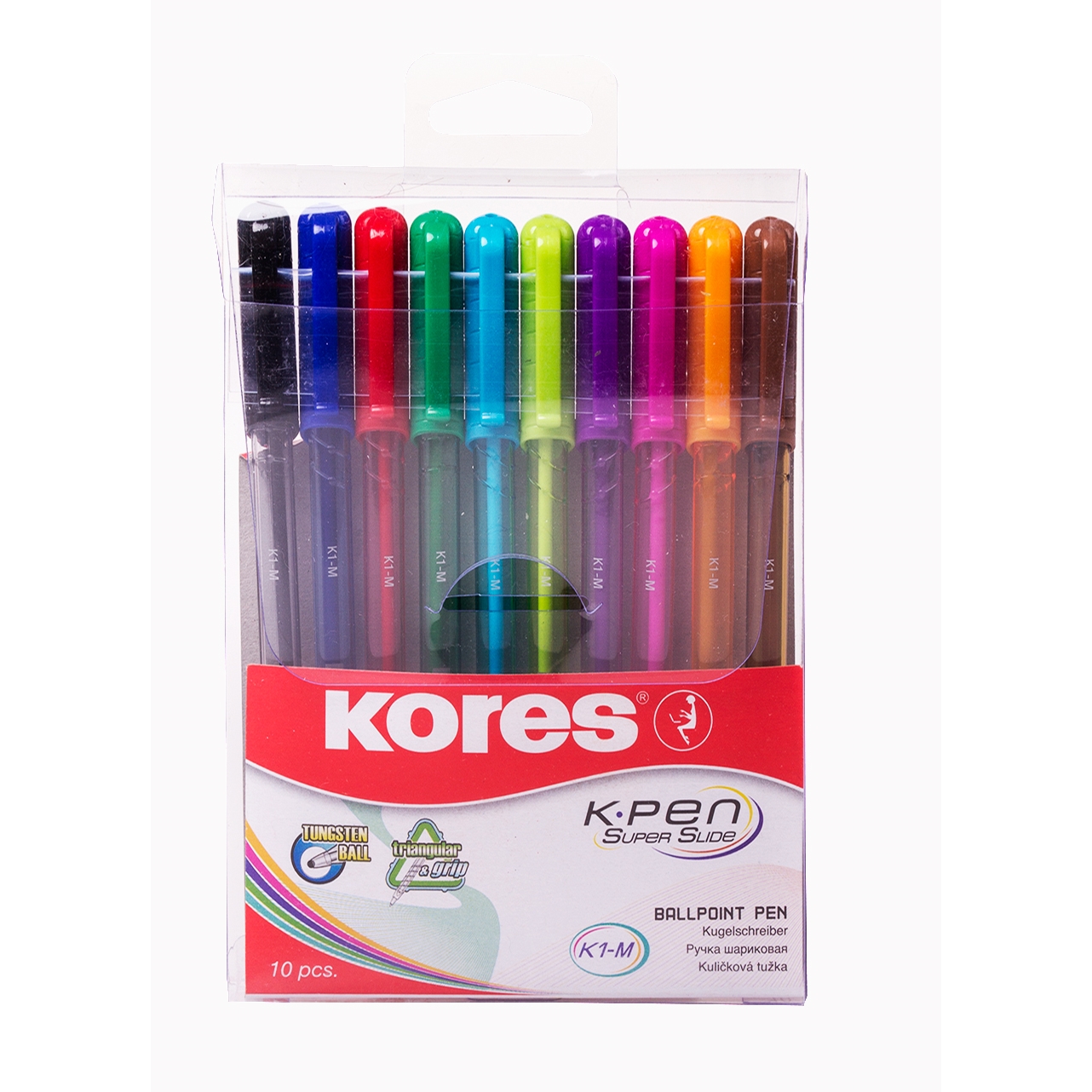 Kuličkové pero Kores K1 Pen, trojhranné, šíře M-1 mm, mix 10 barev