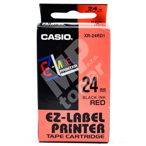 Páska Casio XR-24RD1 24mm černý tisk/červený podklad originál 1