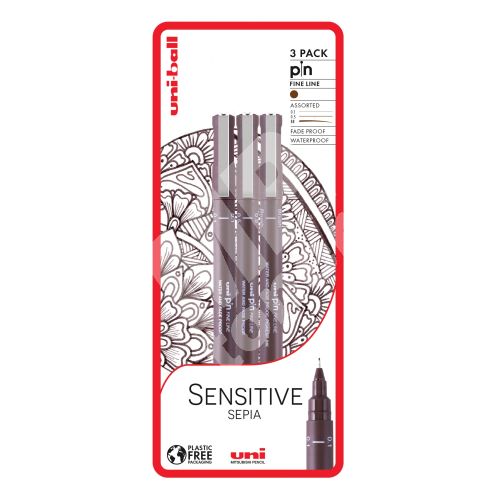 Uni Pin Sensitive Sepia sada 3ks linerů, sepia (0,1/0,5/štětec) 1