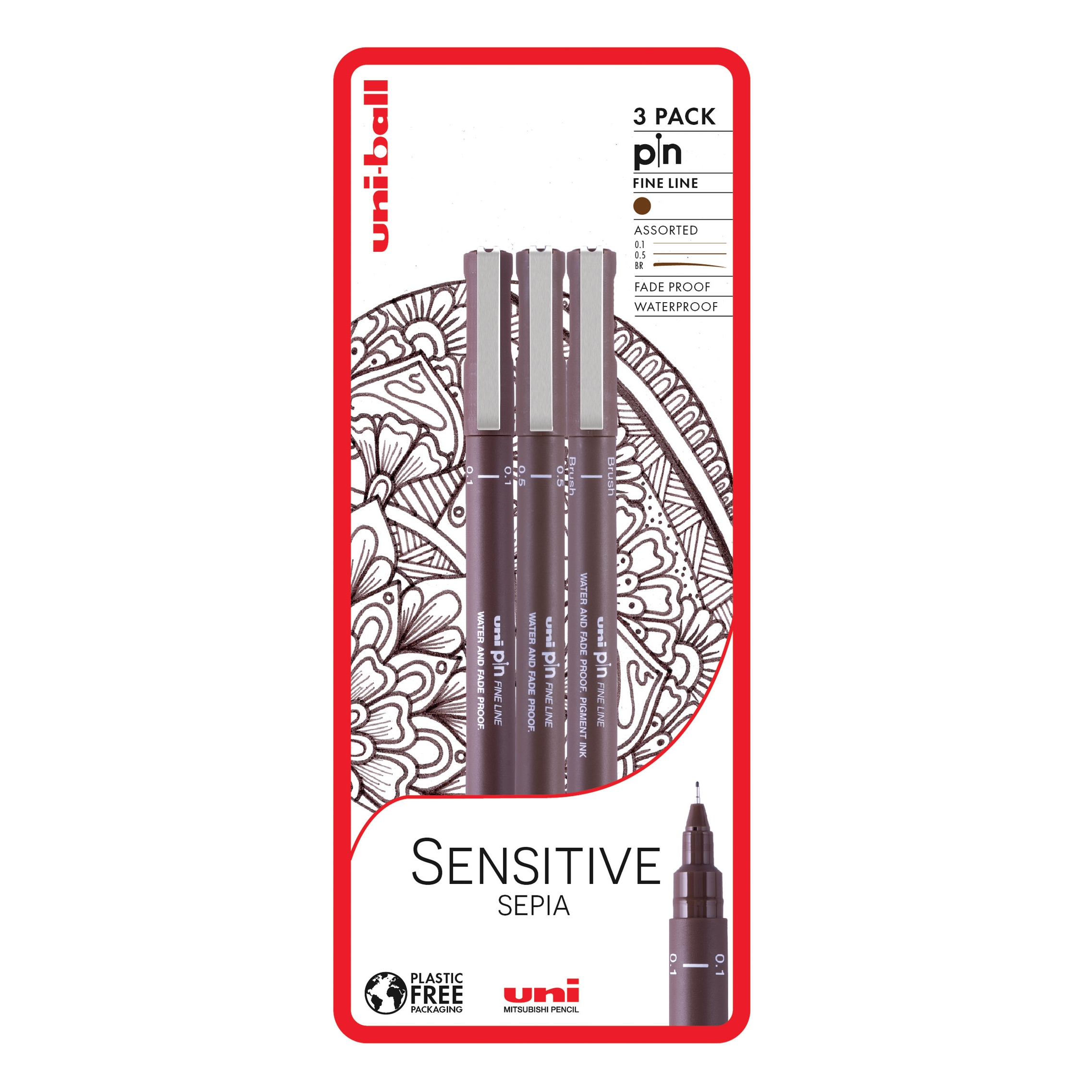 Sada 3ks linerů Uni Pin Sensitive Sepia, sepia (0,1/0,5/štětec)