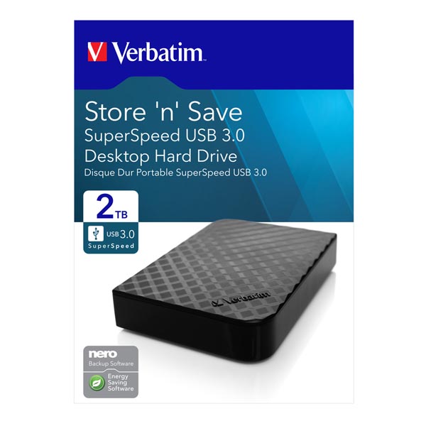 2TB Verbatim Store'n'Save, Externí HDD 3.5" USB 3.0, černý