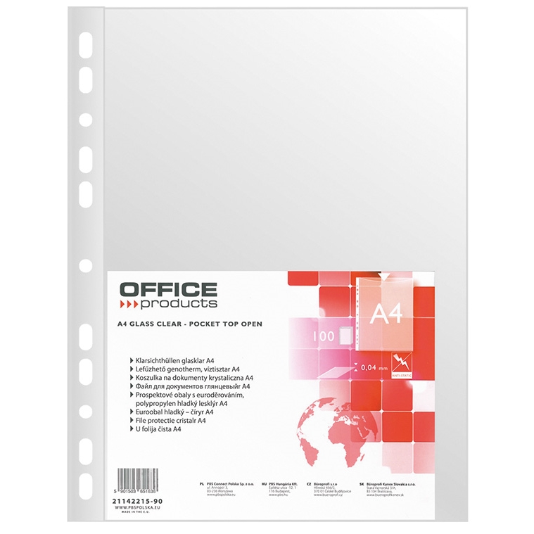 Prospektové obaly Office Products A4, PP, 40 µm, hladké, transparentní, 100 ks