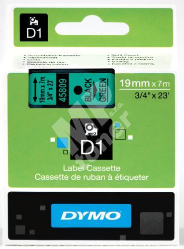 Páska Dymo D1 19 mm černý tisk/zelený podklad, 45809, S0720890 1