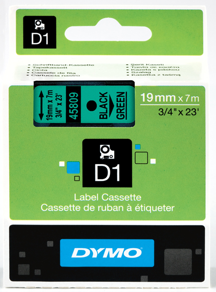 Páska Dymo D1 19 mm černý tisk/zelený podklad, 45809, S0720890