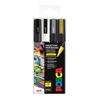 Sada akrylových popisovačů Uni Posca PC-3M, 4 ks, černá, bílá, zlatá, stříbrná
