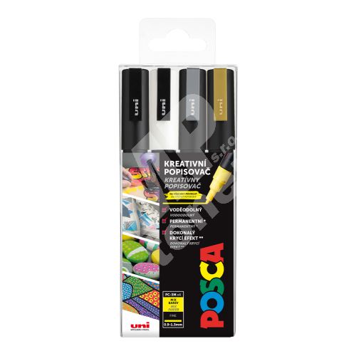 Uni Posca sada akrylových popisovačů PC-3M, 4 ks, černá, bílá, zlatá, stříbrná 1