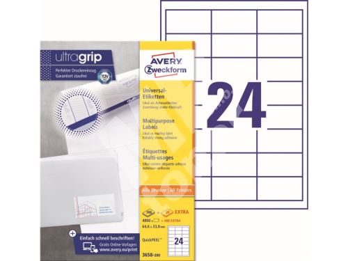 Samolepící etikety Ultragrip 64,6 x 33,8 mm, 220 listů A4 3658-200 1