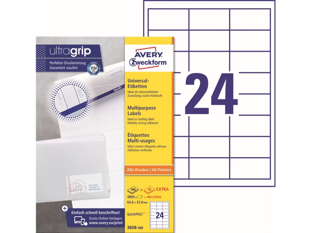 Samolepící etikety Ultragrip 64,6 x 33,8 mm, 220 listů A4 3658-200