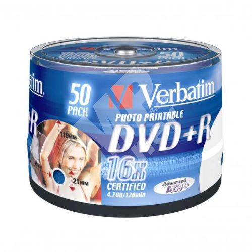 Verbatim DVD+R, DataLife PLUS, 4,7 GB, Wide Printable, cake box, 43512, 50-pack 1