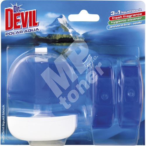 Dr. Devil 3v1 Polar Aqua tekutý WC blok, košíček + náplň 3x 55 ml 1