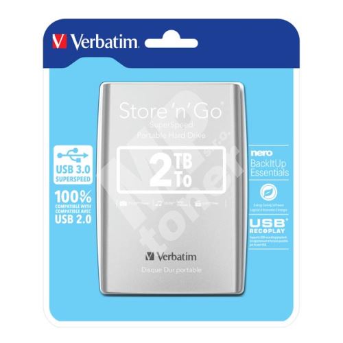 Verbatim Store n Go 2TB, Externí HDD 2,5" USB 3.0, 53189, stříbrný 1