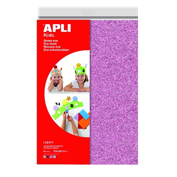 Pěnovka Apli se třpytkami, 210 x 297 mm, barevný mix, 4 ks