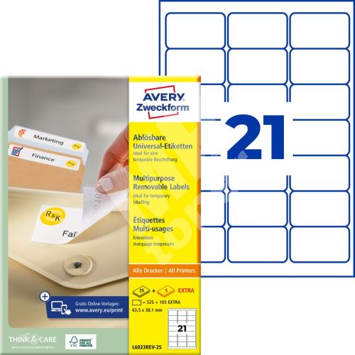 Snímatelné etikety AVERY Stick&Lift 63,5x38,1 mm A4 - L6023REV-25 1