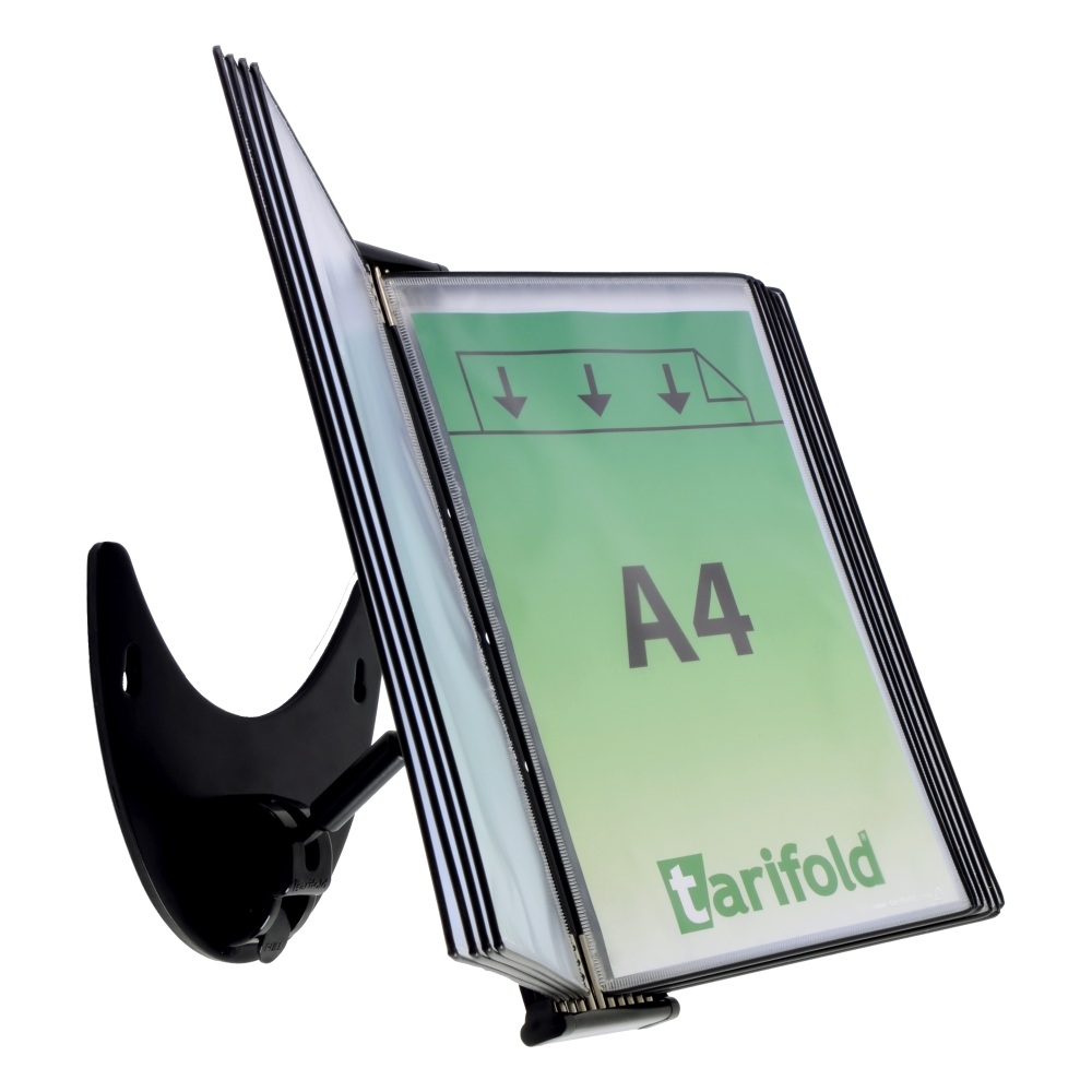 3D kovový držák s ramenem a rámečky Tarifold, 10 rámečků A4, černé rámečky