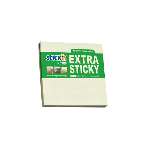 Samolepicí bloček Stick'n Extra Sticky recyklovaný pastelově žlutý, 76 x 76 mm