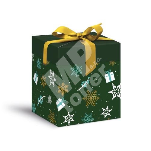 Krabička dárková vánoční 12 x 12 x 15cm, tmavě zelená 1
