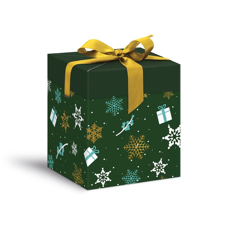 Krabička dárková vánoční 12 x 12 x 15cm, tmavě zelená