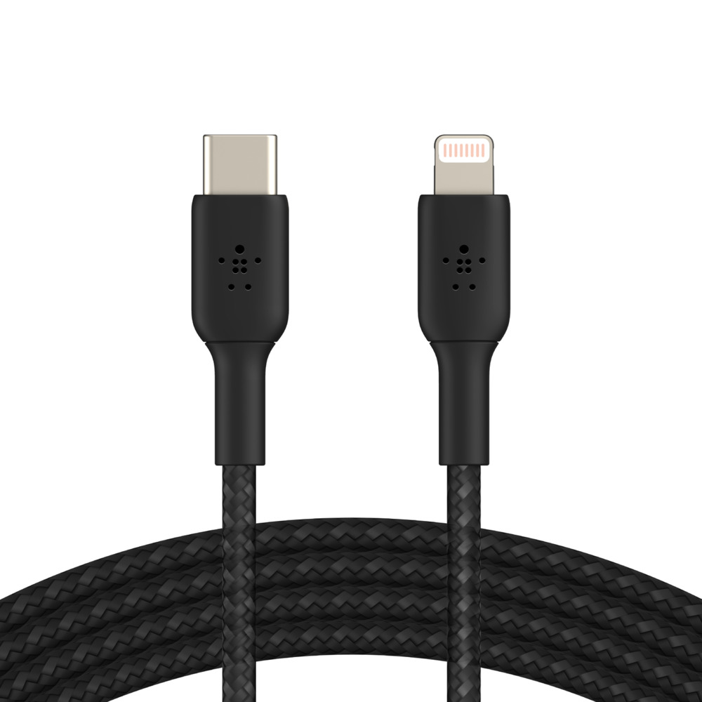 Kabel oplétaný Belkin, USB-C - Lightning, 1m, černý