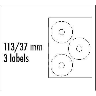 Etikety CD 113/37 mm, A4, lesklé, bílé, 3 etikety, 210g/m2, 10ks 1