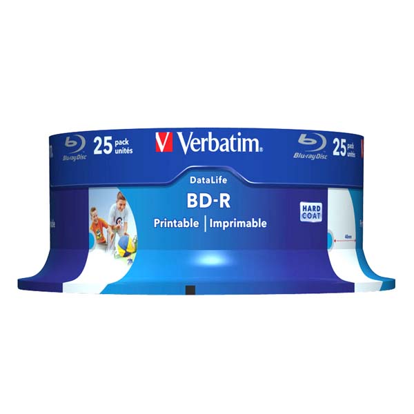 25GB Verbatim BD-R SL, Hard Coat protective layer, Spindle, 43811, 6x, 25-pack