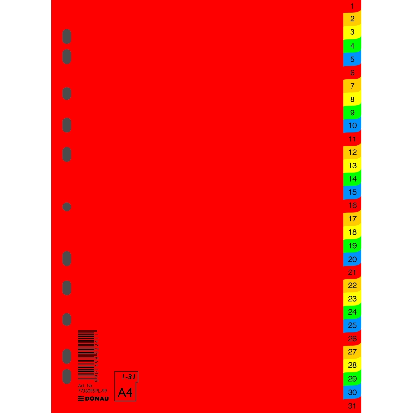 Rozlišovač Donau číselný 1-31, A4, PP, 31 listů, mix barev