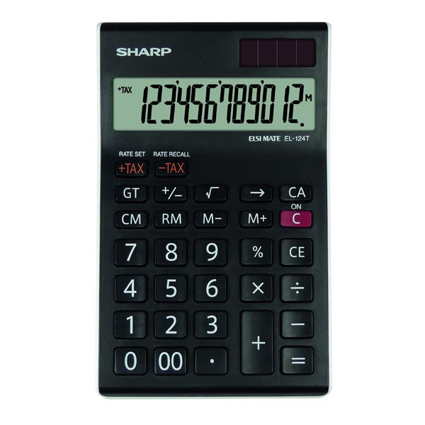 Kalkulačka Sharp EL124TWH, černo-bílá, stolní, dvanáctimístná