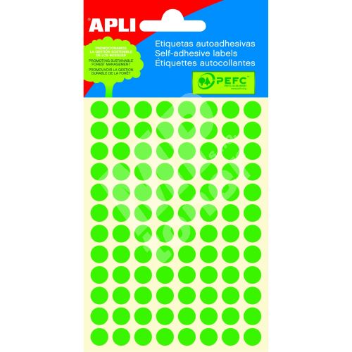Samolepicí etikety Apli, kolečka 8mm, fluo zelené 1