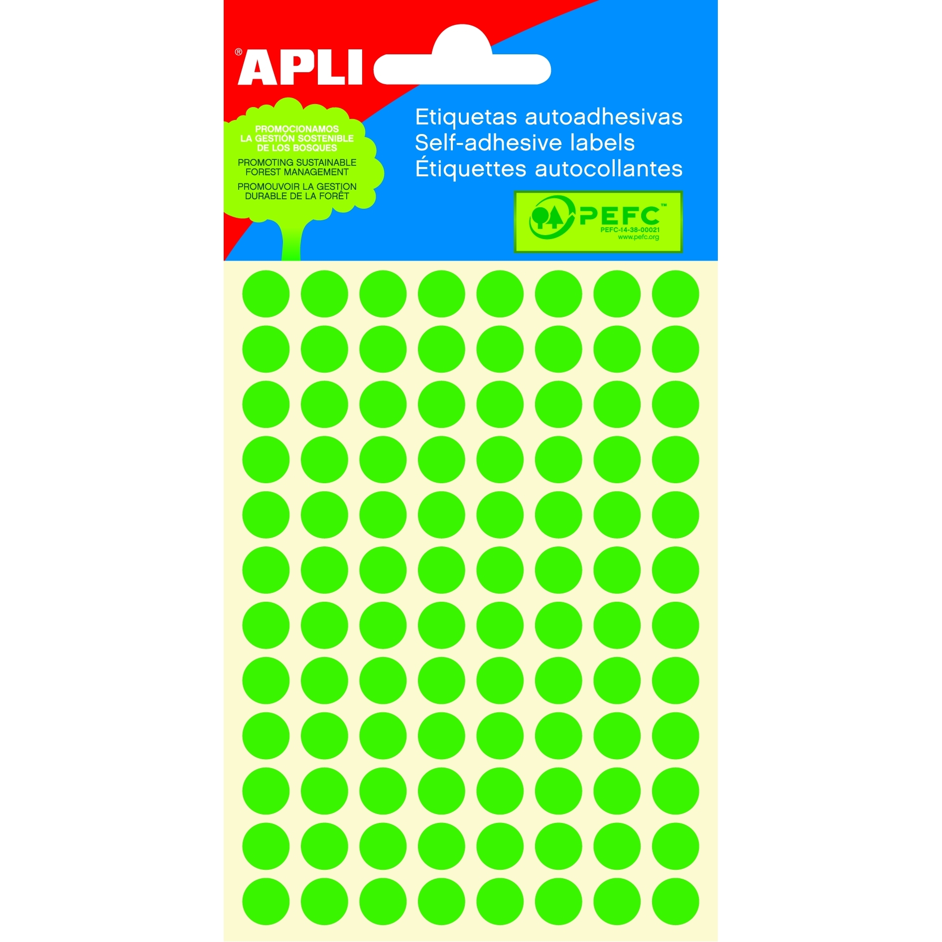 Samolepicí etikety Apli, kolečka 8mm, fluo zelené