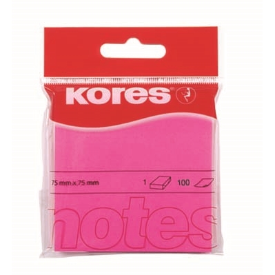 Samolepící bločky Kores 75x75mm neonově růžové 100 listů