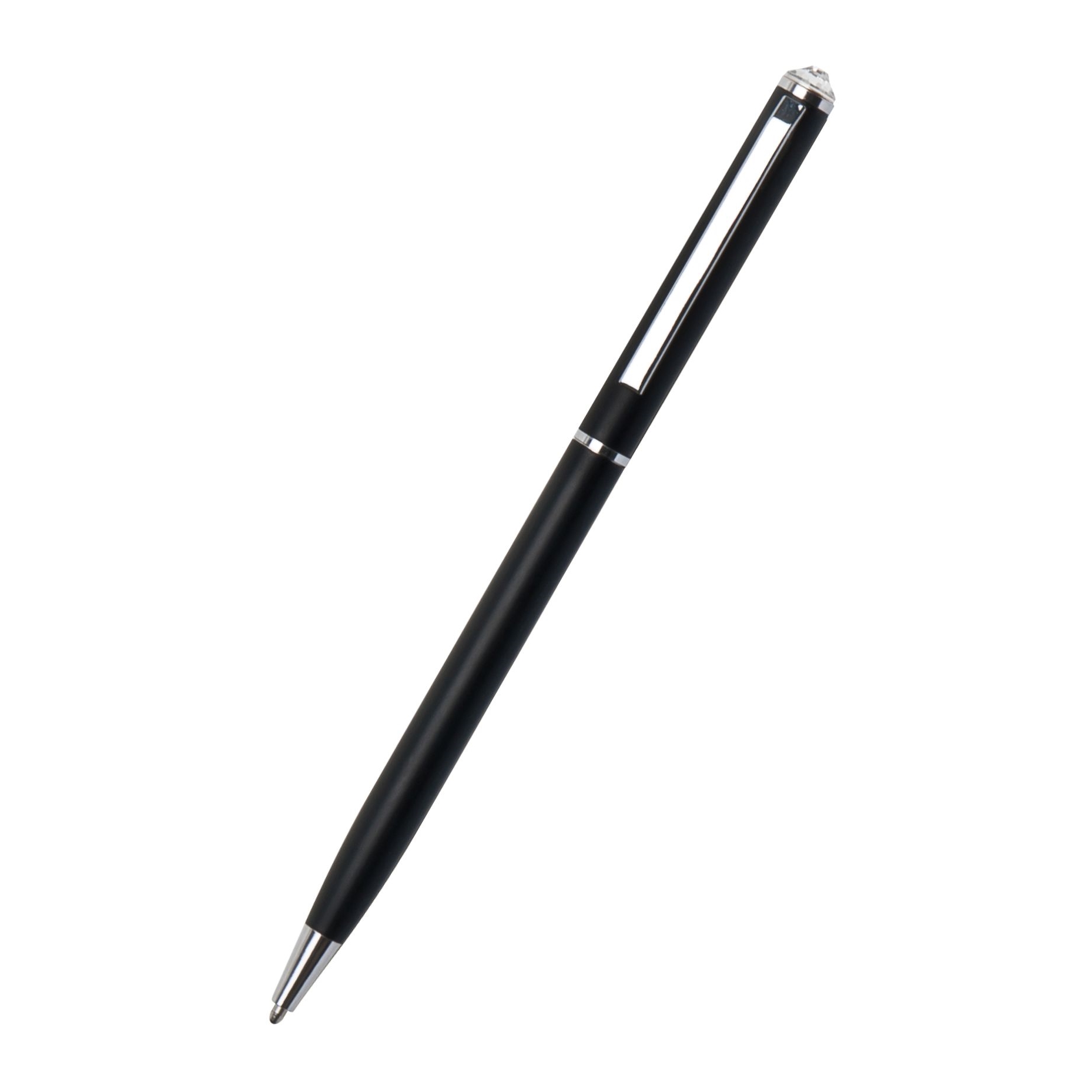 Kuličkové pero Art Crystella, černá, Slim s bílým krystalem Swarovski