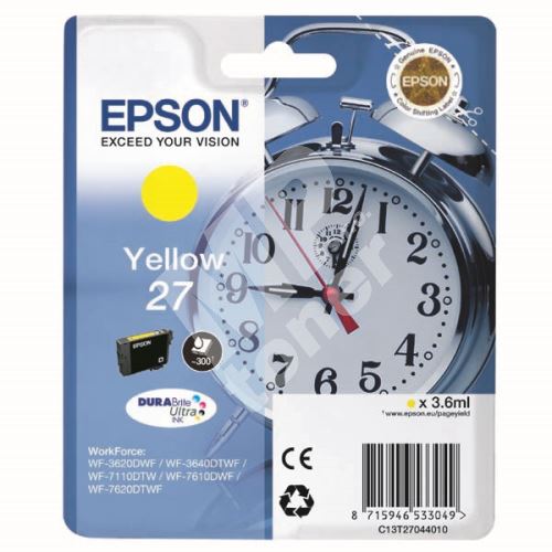 Cartridge Epson C13T27044012, yellow, 27, originál 1