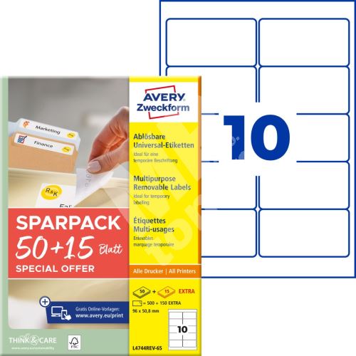 Avery Zweckform L4744REV-65 Snímatelné etikety 96x50,8 mm, 650 ks, bílé 1
