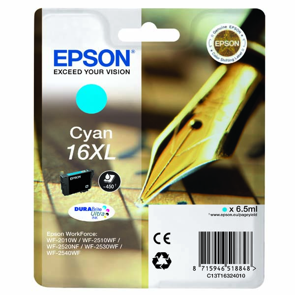 Inkoustová cartridge Epson C13T16324012, WF-2540WF, WF-2520NF, cyan, 16XL, originál