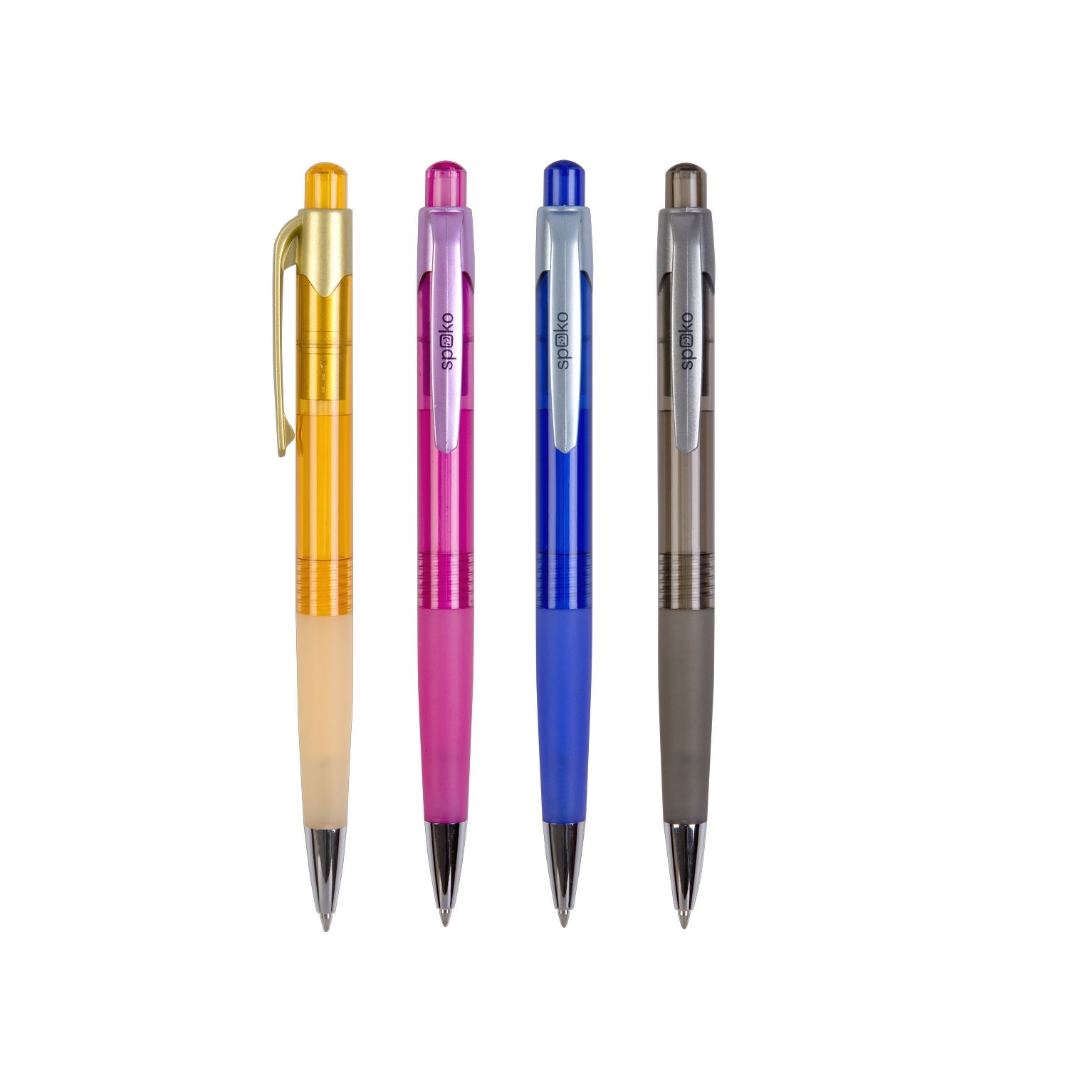Kuličkové pero Spoko S011298, průhledné, modrá náplň, mix barev
