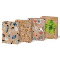 Taška dárková L Kraft 260x340x140mm, peříčka, ornamenty mix