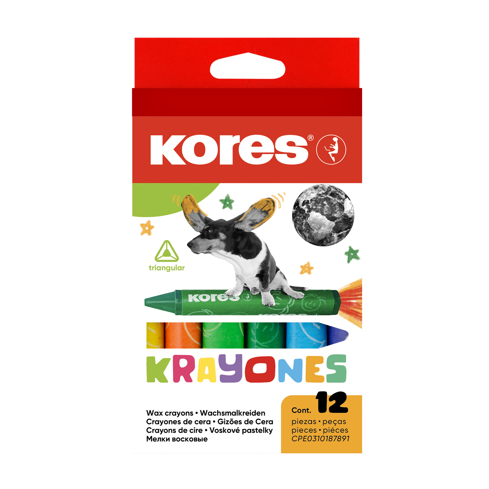 Voskové pastelky Kores Krayones, trojhranné, 12 barev