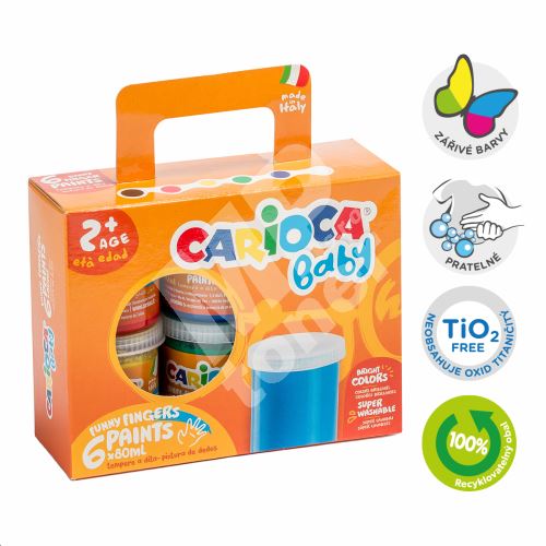 Prstové barvy Carioca Baby 2+, snadno omyvatelné, 6 barev 1