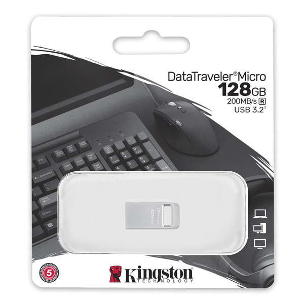 128GB Kingston DataTraveler Micro G2, USB flash disk 3.0, stříbrná
