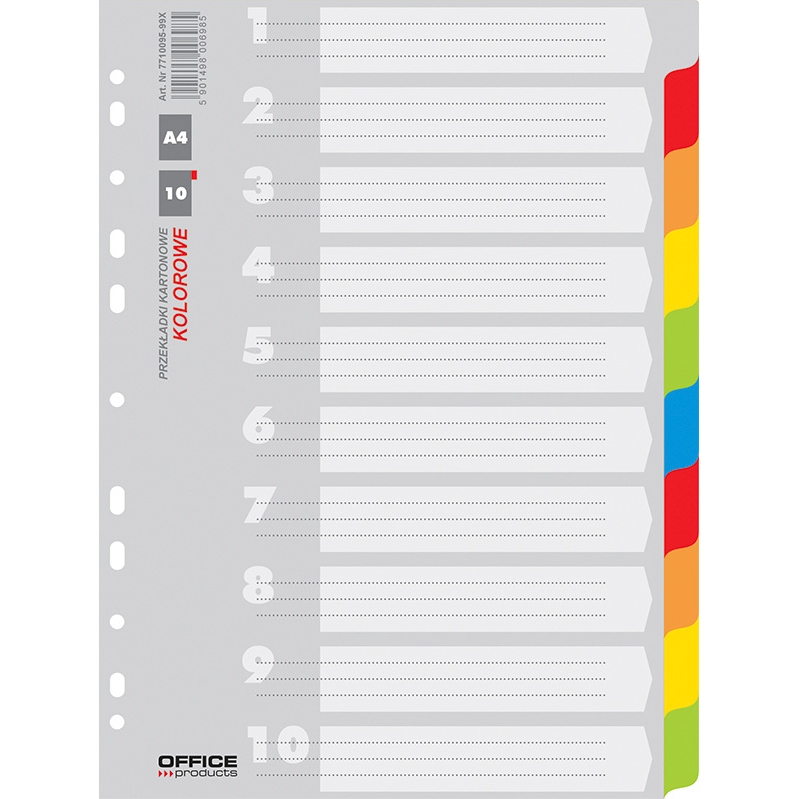 Rozlišovač Office číselný 1-10, A4, karton, 10 listů, mix barev