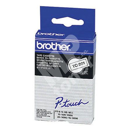 Páska do štítkovače Brother TC-201, 12mm x 8m, černý tisk/bílý poklad, laminovaná 1