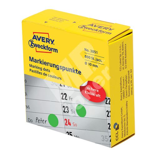 Značkovací etikety Avery Zweckform 10mm, světle zelené, 800 etiket, pro ruční popis - 1
