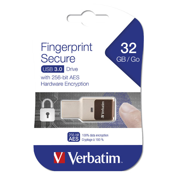 32GB Verbatim Fingerprint Secure, USB flash disk 3.0, 49337, stříbrný
