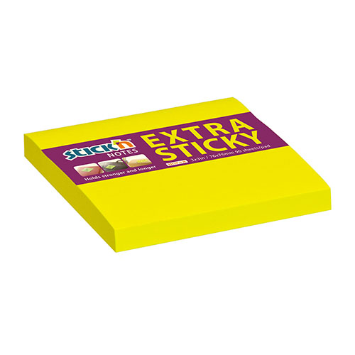 Samolepicí bloček Stick'n Extra Sticky neonově žlutý, 76 x 76 mm
