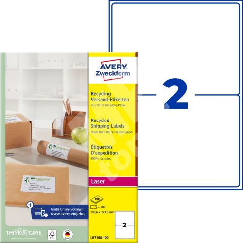 Recyklované etikety na balíky 199,6 x 143,5 mm, 100 listů A4 LR7168-100 1