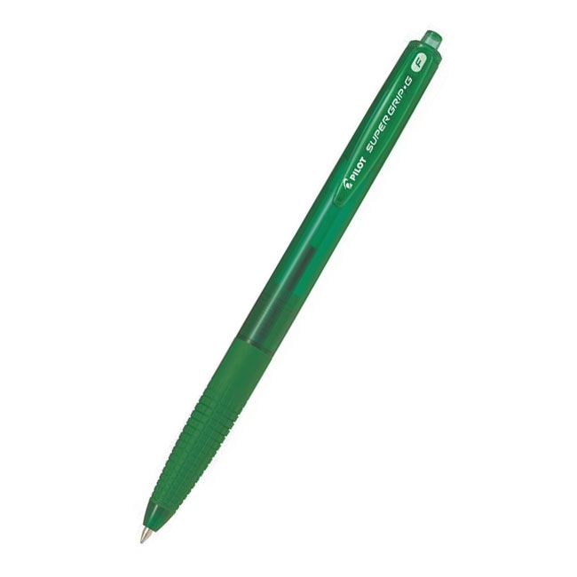 Kuličkové pero Pilot Super Grip G, zelená, stiskací mechanismus, 0,22 mm