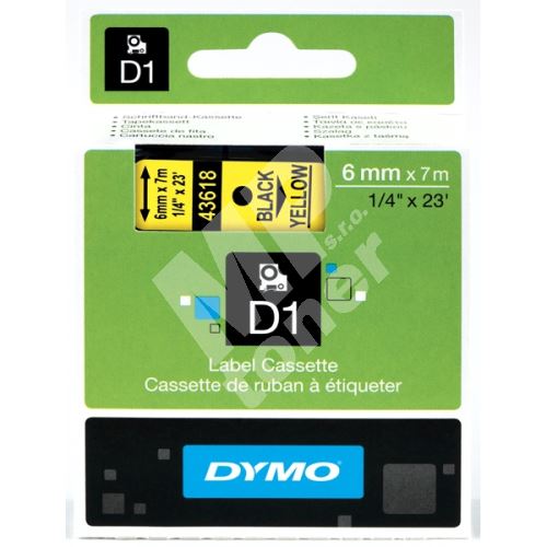 Páska Dymo D1 6 mm černý tisk/žlutý podklad, 43618, S0720790 2