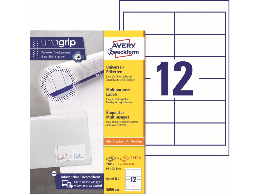 Samolepící etikety Ultragrip 97 x 42,3 mm, 220 listů A4 3659-200