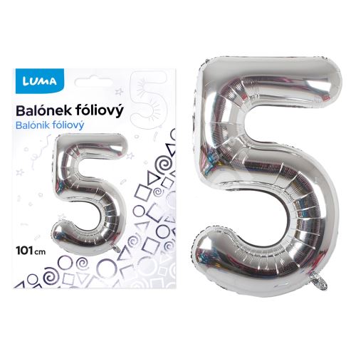 Balónek fóliový č. 5 STŘÍBRNÝ 101cm LUMA 1