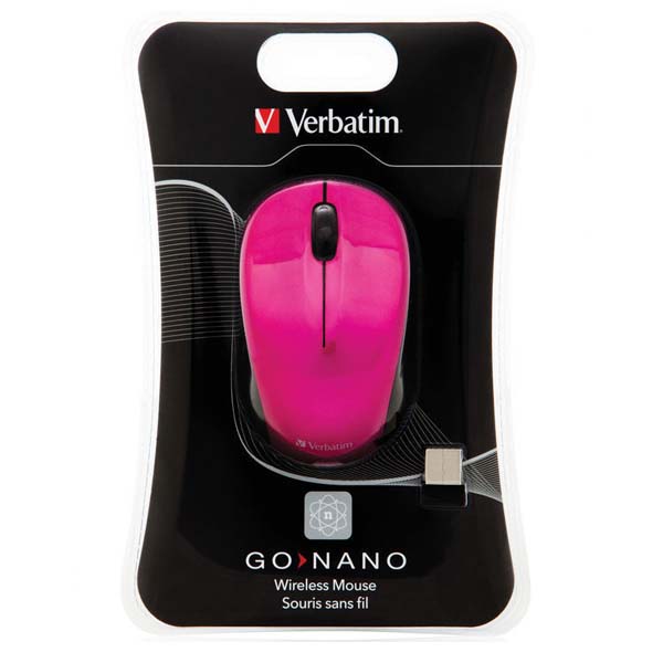 Myš Verbatim bezdrátová, 1 kolečko, USB, růžová, 1600dpi
